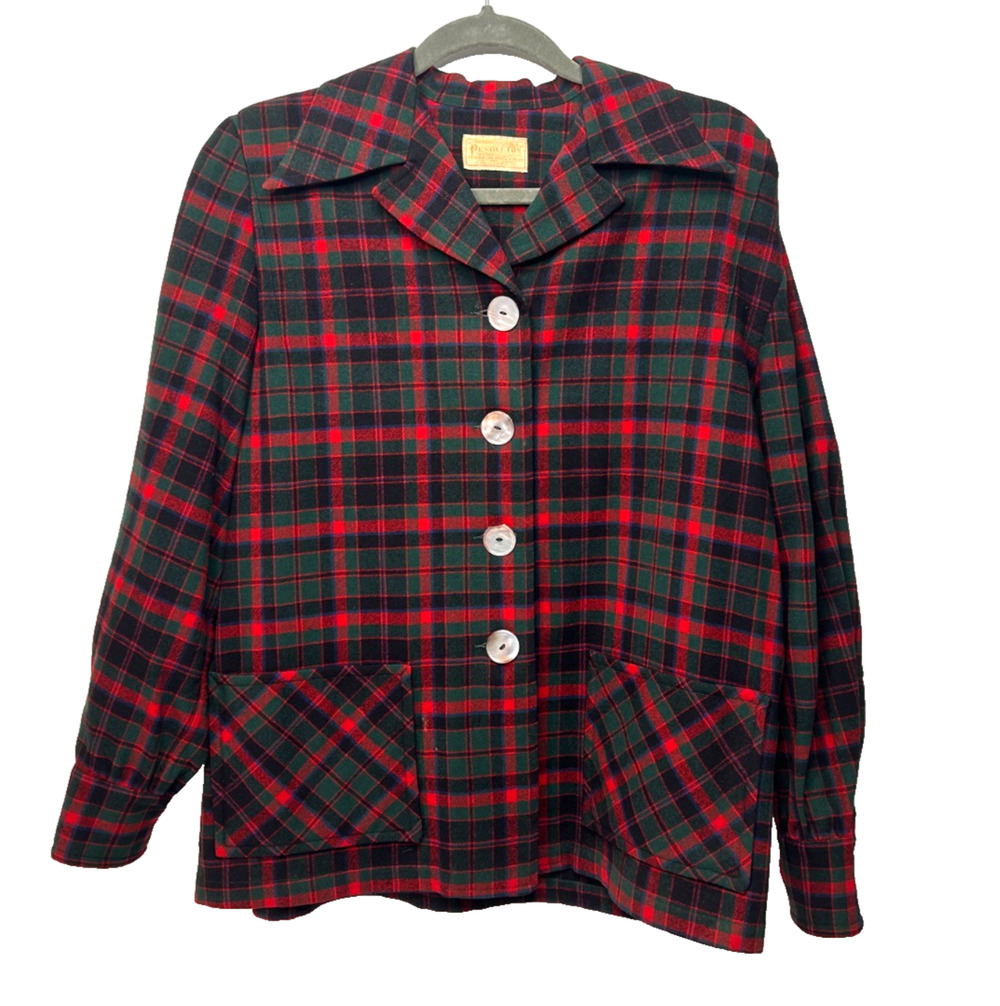 Vintage 1950s Pendleton Wool Flannel 49er Shirt Jacket Shell Buttons Women's L